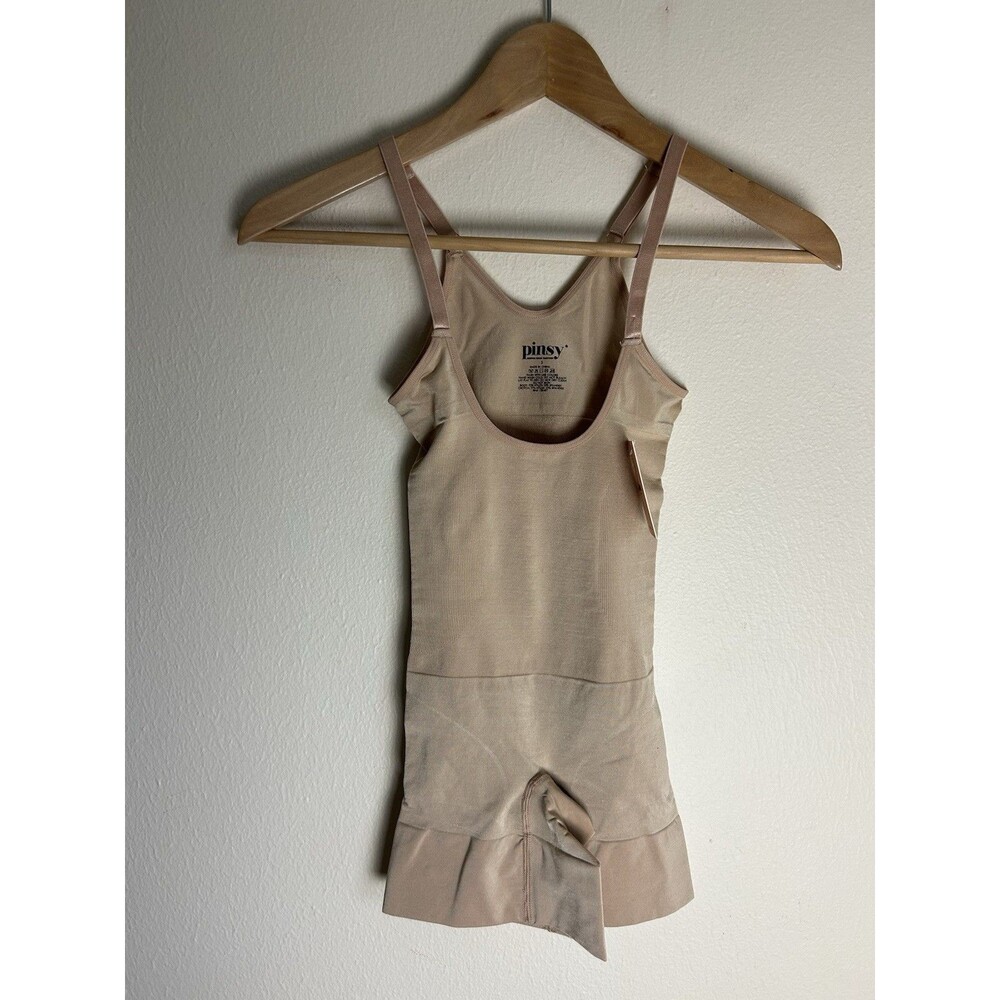 NEW Pinsy Butter Sculpt Open Bust Mid Thigh Bodysuit Shaper Beige S Small